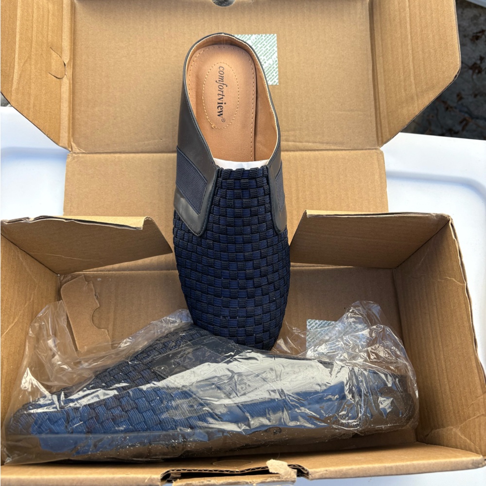 Comfortview Navy Blue Woven Slip-On Loafers - New